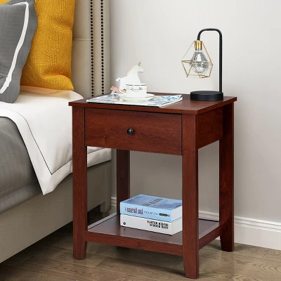 Costway Night Stand End Side Table Bedside Accent Table With Drawer And Storage Shelf 6 Costway Night Stand End Side Table Bedside Accent Table With Drawer And Storage Shelf - Image 4