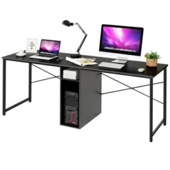 Costway 2 Person Computer Desk Double Workstation Office Desk W/ Storage Rustic Brown Black/Brown -Costway GUEST 4db64a6e b017 4d16 b29d d9c9e815a0be