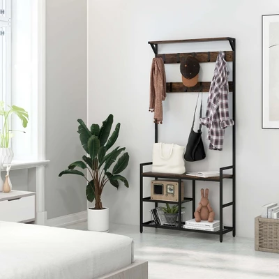 Costway 71'' Coat Rack Hall Tree With Shoe Bench Industrial Entryway Storage Shelf With Hooks 6 Costway 71'' Coat Rack Hall Tree With Shoe Bench Industrial Entryway Storage Shelf With Hooks - Image 4