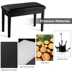 Costway PU Leather Piano Bench Padded Double Duet Keyboard Seat Storage Black -Costway GUEST 4dcd87b4 71b0 4f8d 9c29 146b867b0955