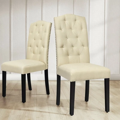 Costway Set Of 4 Tufted Dining Chair Upholstered W/ Nailhead Trim & Rubber Wooden Legs 6 Costway Set Of 4 Tufted Dining Chair Upholstered W/ Nailhead Trim & Rubber Wooden Legs - Image 4
