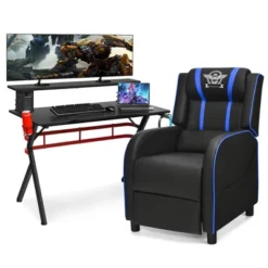 Costway Gaming Desk & Chair Set 48'' Computer Desk & Massage Recliner Chair Black + White/Blue/Pink/Red -Costway GUEST 4dfc89e8 2093 4a65 9a8f cdfe06b98f6b