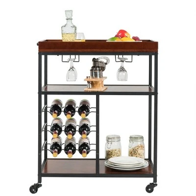 Costway 3 Tier Kitchen Trolley Utility Cart W/Wine Rack & Glass Holder 9 Costway 3 Tier Kitchen Trolley Utility Cart W/Wine Rack & Glass Holder - Image 7