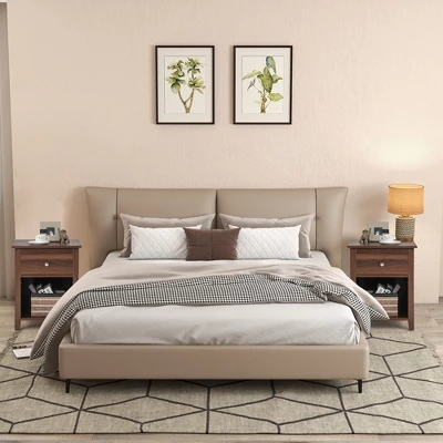 Costway Nightstand Bedside Table With Drawer & Open Shelf For Living Room Bedroom Walnut/Brown 6 Costway Nightstand Bedside Table With Drawer & Open Shelf For Living Room Bedroom Walnut/Brown - Image 4