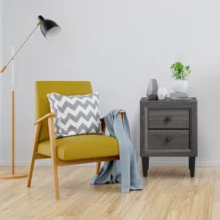 Costway Nightstand W/2 Drawers Multipurpose Retro Grey Bedside Table Fully Assembled -Costway GUEST 4e623bd6 6335 447f 936d 8c7c3028e582