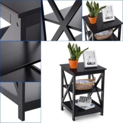 Costway 3-Tier Nightstand End Table Storage Display Shelf Living Room Furniture Black -Costway GUEST 4e6c0581 804c 4e82 a239 bd725cfde14e