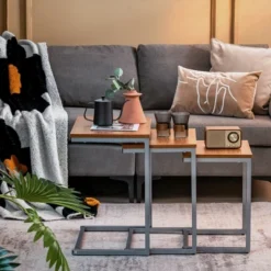 Costway 3 Pcs Nesting Coffee End Table Set Stacking Side Nightstand Living Room Office