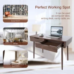 Costway Mid-Century Computer Desk Study Workstation Study Laptop Table 2 Drawers -Costway GUEST 4ea20039 6ca0 4886 987f 10786451673f