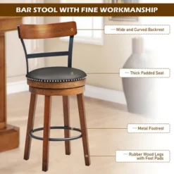 Costway 25.5'' BarStool Swivel Counter Height Kitchen Dining Bar Chair W/Rubber Wood Legs -Costway GUEST 4ee7c9e6 8f5a 41c5 b704 1e5a3c1a3b62