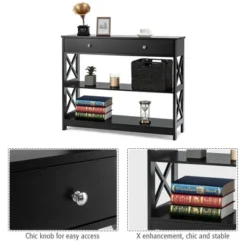 Costway Console Table Drawer Shelves Sofa Accent Table Entryway Hallway Black/White -Costway GUEST 4f0ce8c5 3b43 42b1 bff7 c803b711cac1