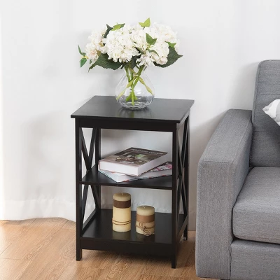 Costway 2PCS 3-Tier Nightstand End Table Storage Display Shelf Living Room Furni Black 6 Costway 2PCS 3-Tier Nightstand End Table Storage Display Shelf Living Room Furni Black - Image 4
