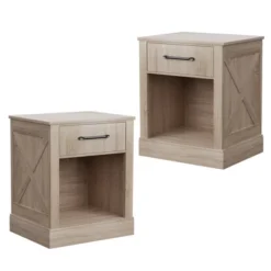 Costway 2PCS Nightstand With Drawer And Shelf Rustic Wooden Bedside Table Bedroom Brown / Natural / Black -Costway GUEST 4f8898f4 6d96 473a b3e4 0fd683c9033f