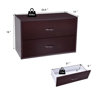 Costway 2-Drawer Dresser Horiztonal Organizer W/Handle Wood End Table Nightstand 3 Costway 2-Drawer Dresser Horiztonal Organizer W/Handle Wood End Table Nightstand