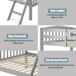 Costway Twin Over Full Bunk Bed Rubber Wood Convertible With Ladder Guardrail -Costway GUEST 4fa01f4b 1eaa 4c2b bfb3 6e8b5210d16a