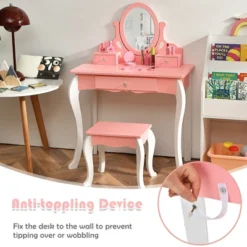 Costway Kids Vanity Princess Makeup Dressing Table Stool Set W/ Mirror Drawer -Costway GUEST 4fe0b85f 1a85 42d4 ada0 74dc7c9992f9