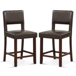 Costway Set Of 2 Upholstered Linen Bar Stools 24.5'' Wooden Dining Chairs With Back Beige/Brown -Costway GUEST 4ff6f9be bf11 45a0 b189 09a31166eb45