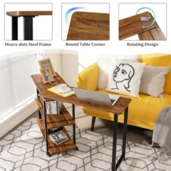 Costway Patented Sofa Side End Table 360° Rotating Bookcase W/Storage Shelves & Wheels Brown/Rustic Brown/Natural 17 Costway Patented Sofa Side End Table 360° Rotating Bookcase W/Storage Shelves & Wheels Brown/Rustic Brown/Natural -Costway GUEST 5021060a 65a0 4593 8c48 7b19f8b4f47c