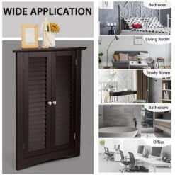 Corner Storage Cabinet Freestanding Floor Cabinet Bathroom W/ Shutter Door GreyBrown -Costway GUEST 5049d260 6b5a 4bc9 b933 2fb07664062e