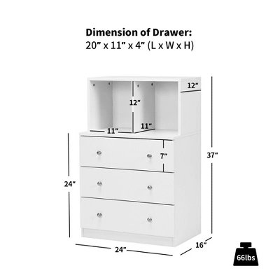 Costway 3 Drawer Dresser W/ Cubbies Storage Chest For Bedroom Living Room White/Black/Grey 4 Costway 3 Drawer Dresser W/ Cubbies Storage Chest For Bedroom Living Room White/Black/Grey - Image 2