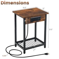 Costway Set Of 2 End Tables With Charging Station Industrial Bed Side Table With AC Outlets & USB Port Rustic Brown -Costway GUEST 506e90fa 9fa6 4e0f ab59 5c8a3b28034e