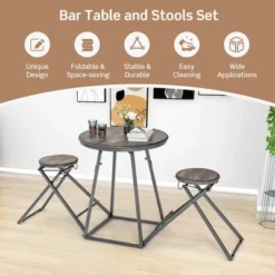 Costway 3-Piece Bar Table Set Round Pub Dining Table & 2 Foldable Stools W/ Metal Frame -Costway GUEST 509286ee 3b75 4ffe ae37 1a7ad0f762fa