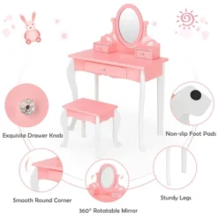 Costway Kids Vanity Princess Makeup Dressing Table Stool Set W/ Mirror Drawer -Costway GUEST 50a8f183 57bf 47f4 8cc5 7e6b12c133fa