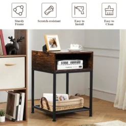 Costway Industrial Nightstand End Side Table W/ Compartment & Mesh Shelf Rustic Brown 15 Costway Industrial Nightstand End Side Table W/ Compartment & Mesh Shelf Rustic Brown -Costway GUEST 50aab460 5616 4859 b693 f0a0f7cc4cc0