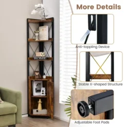 Costway 6-Tier Corner Shelf Bookshelf Industrial Storage Rack Cabinet Rustic Plant Stand -Costway GUEST 50bf9bd3 aec4 4a51 bfe6 188e6327d1ab