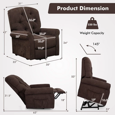Costway Power Lift Recliner Chair Sofa For Elderly W/ Side Pocket & Remote Control BlackBrown 4 Costway Power Lift Recliner Chair Sofa For Elderly W/ Side Pocket & Remote Control BlackBrown - Image 2
