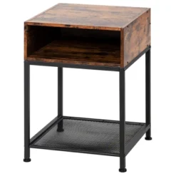 Costway Industrial Nightstand End Side Table W/ Compartment & Mesh Shelf Rustic Brown 19 Costway Industrial Nightstand End Side Table W/ Compartment & Mesh Shelf Rustic Brown -Costway GUEST 50e09e10 1710 4912 b3b5 ae281f90bccd