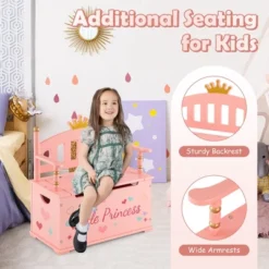 Costway Kids Princess Wooden Bench Seat Toy Box Storage Organizer Children Playroom Pink -Costway GUEST 50f2c533 1b4f 4589 8413 fa2b9c1ea9c8