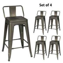 Costway Set Of 4 Low Back Metal Counter Stool 24'' Seat Height Industrial Bar Stools GunBlack -Costway GUEST 51246104 8606 48bd b56b 4d9f75000341