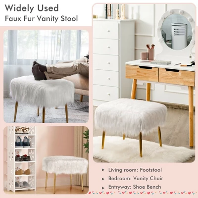 Costway Faux Fur Vanity Stool Square Furry Ottoman W/ Golden Metal Legs 9 Costway Faux Fur Vanity Stool Square Furry Ottoman W/ Golden Metal Legs - Image 7