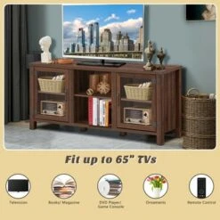 Costway TV Stand Entertainment Center For TV's Up To 65'' W/ Storage Cabinets Walnut -Costway GUEST 5145179c e2f6 4ed1 8dd1 c16317902f86