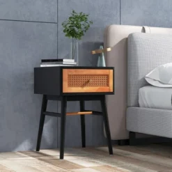 Costway Nightstand Modern Bedside End Table With Storage Drawer & Solid Wood Legs