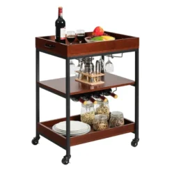 Costway 3 Tier Trolley Cart Kitchen Island Serving Bar Cart W/ Glass Holder & Wine Rack -Costway GUEST 515331d2 4f7c 4e4c 9faf f03df1fc1d1b