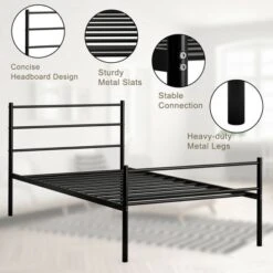 Costway Twin Size Metal Bed Frame Platform Mattress Foundation W/ Headboard Black -Costway GUEST 515a8744 9e4a 425d 944c 413edf5fbedc