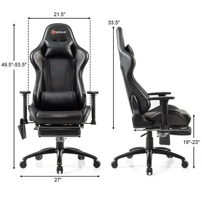 Costway Massage Gaming Chair Adjustable Reclining Racing Chair W/Headrest&Footrest GrayBlack 3 Costway Massage Gaming Chair Adjustable Reclining Racing Chair W/Headrest&Footrest GrayBlack