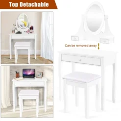 Costway Wooden Vanity Makeup Dressing Table Stool Set Bathroom White -Costway GUEST 51771e80 9165 4fba 9d9b 8d997468db27