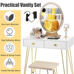 Costway Vanity Makeup Dressing Table W/ 3 Lighting Modes Mirror Touch Switch White -Costway GUEST 519b7bed f826 4e74 9732 29df1192b748