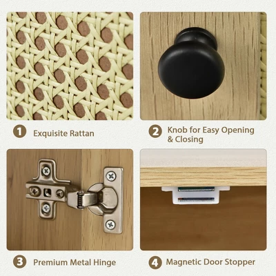 Costway 2PCS Nightstand W/ Cabinet Wooden Side End Table Rattan Decorated Door Oak 9 Costway 2PCS Nightstand W/ Cabinet Wooden Side End Table Rattan Decorated Door Oak - Image 7