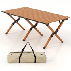 Costway Folding Aluminum Camping Table With Carry Bag Roll-Up Picnic Table With Wood Grain -Costway GUEST 51d450a7 4ec7 4946 bf7a 8f69976ac99e