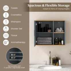 Costway Mirrored Medicine Cabinet Bathroom Wall Mounted With 3-Level Adjustable Shelf Grey -Costway GUEST 51def28d 9ead 4ea6 b258 e0e2511ebb48