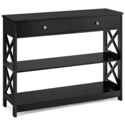 Costway Console Table Drawer Shelves Sofa Accent Table Entryway Hallway Black/White -Costway GUEST 525d036e 0060 420f 89b7 485b850be120