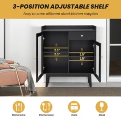 Costway Kitchen Buffet Server Sideboard Accent Cabinet With2 Tempered Glass Doors & Drawer -Costway GUEST 526a76eb 8219 44b5 9dcc d28d8e5bc0b6