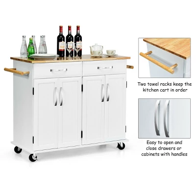 Costway Kitchen Trolley Island Utility Cart Wood Top Rolling Storage Cabinet Drawers White 10 Costway Kitchen Trolley Island Utility Cart Wood Top Rolling Storage Cabinet Drawers White - Image 8