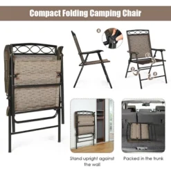 Costway Set Of 4 Patio Folding Chairs Sling Portable Dining Chair Set W/ Armrest -Costway GUEST 5287e6e0 713f 4835 b39e 61d69a9b70d6