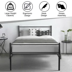 Costway Twin Size Metal Bed Frame Platform Mattress Foundation W/ Headboard Black -Costway GUEST 528d89b6 5934 4348 bf03 a3339a26bc08
