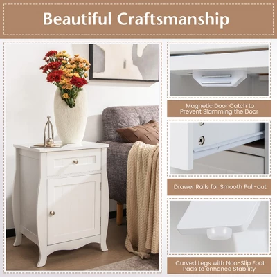 Costway Nightstand With Drawer Cabinet Curved Legs Sofa Side End Accent Table White 10 Costway Nightstand With Drawer Cabinet Curved Legs Sofa Side End Accent Table White - Image 8