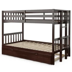Costway Twin Over Twin Pull-Out Bunk Bed With Trundle Wooden Ladder WhiteEspresso 19 Costway Twin Over Twin Pull-Out Bunk Bed With Trundle Wooden Ladder WhiteEspresso -Costway GUEST 52ba82d7 75f8 4573 a847 dac286792309